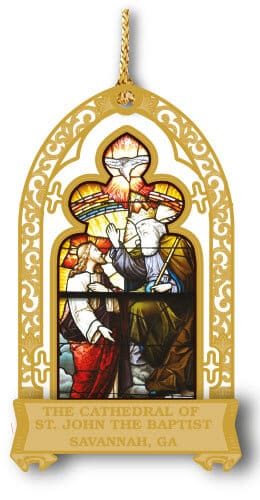 gold ornament with stained glass window