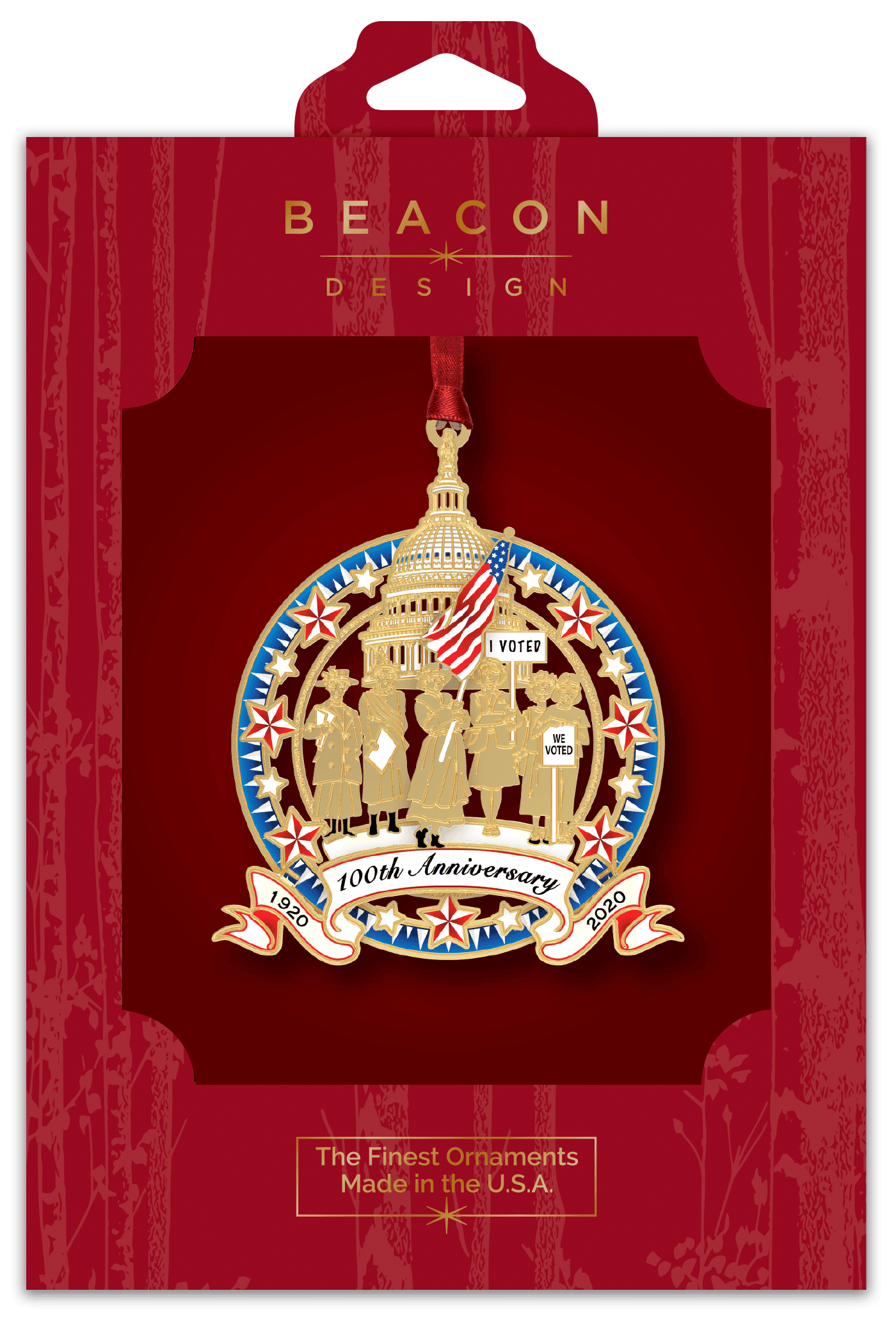 red box with ornament inside 