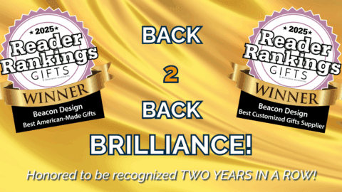 Graphic showing two 2025 Reader Rankings “Gifts & Decorative Accessories” winner badges for Beacon Design, with text reading “Back 2 Back Brilliance! Honored to be recognized two years in a row.”